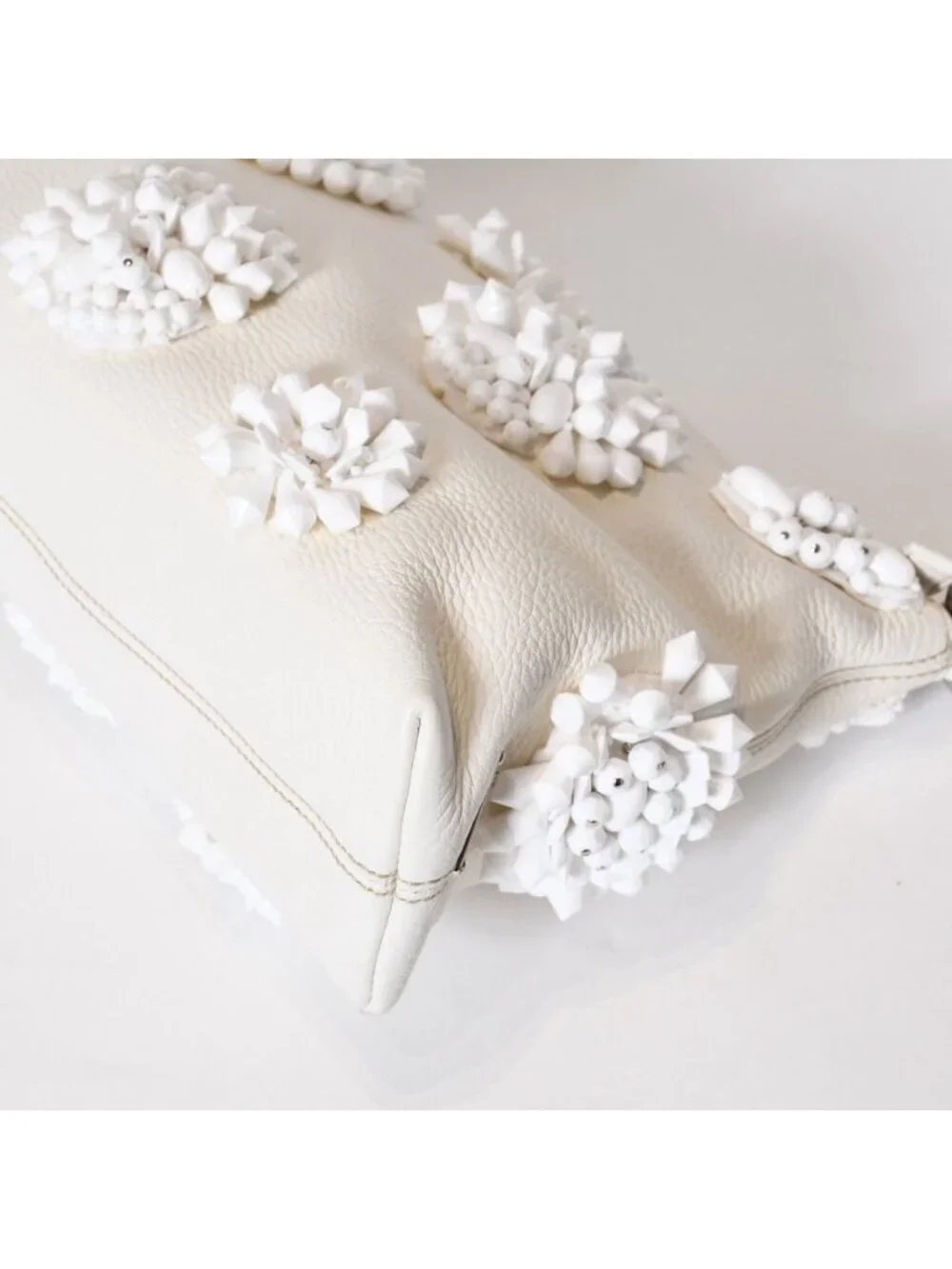 Prada Hobo Handbag Beads Leather White